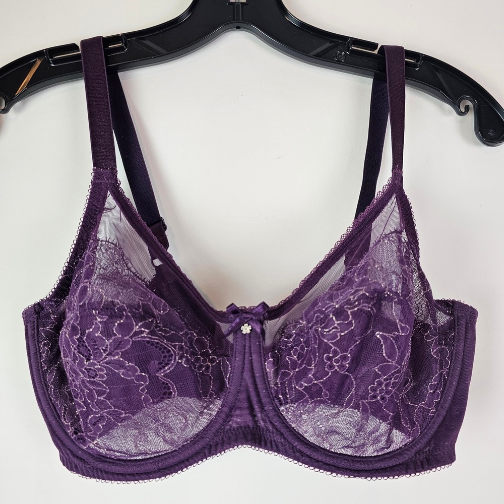 Wacoal Retro Chic Full Figure Underwire Lace Bra Purple 855186 36D
